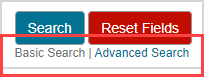 The Basic and Advanced search inks are below the Search and Reset Fields buttons.